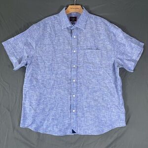 Untuckit 100% Linen Shirt Men’s Medium Blue Short Sleeve Designer Summer Preppy